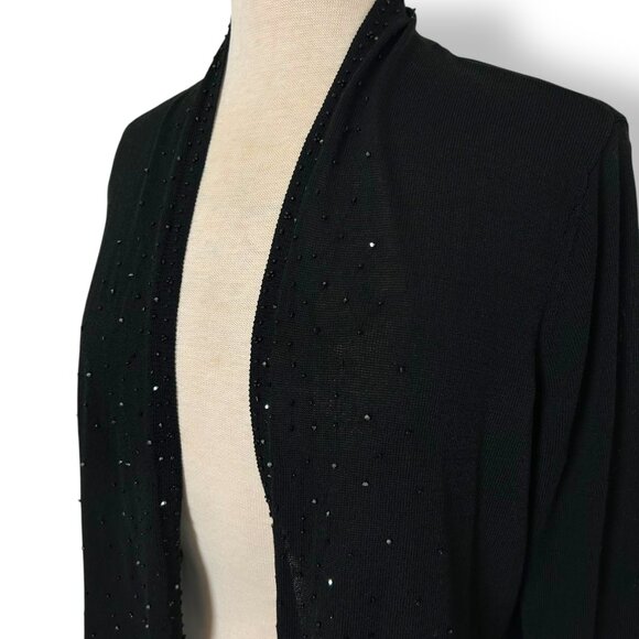 Eileen Fisher Black Semi Sheer Cotton Blend Beaded Open Front Cardigan Sz PL - Picture 2 of 10